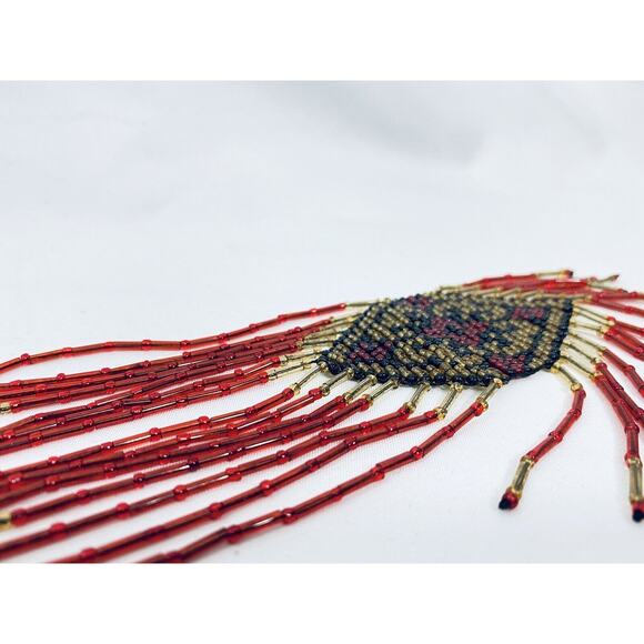 Russian Necklace Carpathian Seed Bead Indigenous Caucus Art Vintage Handmade Red - Picture 4 of 16